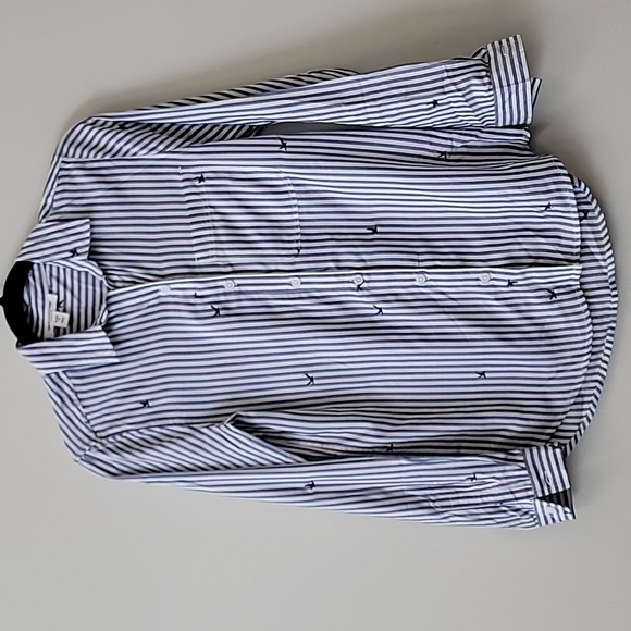 beachlunchlounge Tops - Striped Button-Up Shirt with Bird Embroidery